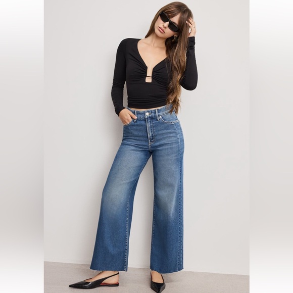 Good American Denim - GOOD AMERICAN Good Skate Cropped Wide Jeans
